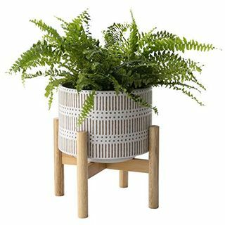Keramični rastlinski lonec z lesenim stojalom